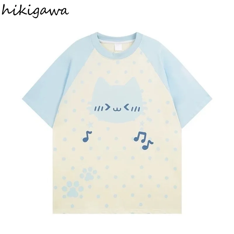 2025 Ropa Mujer Y2k Tops Summer Sweet Tshirts Women Clothes Polka Dot Cat Print Tees Oversized T-shirt Casual Fashion Camisetas 2