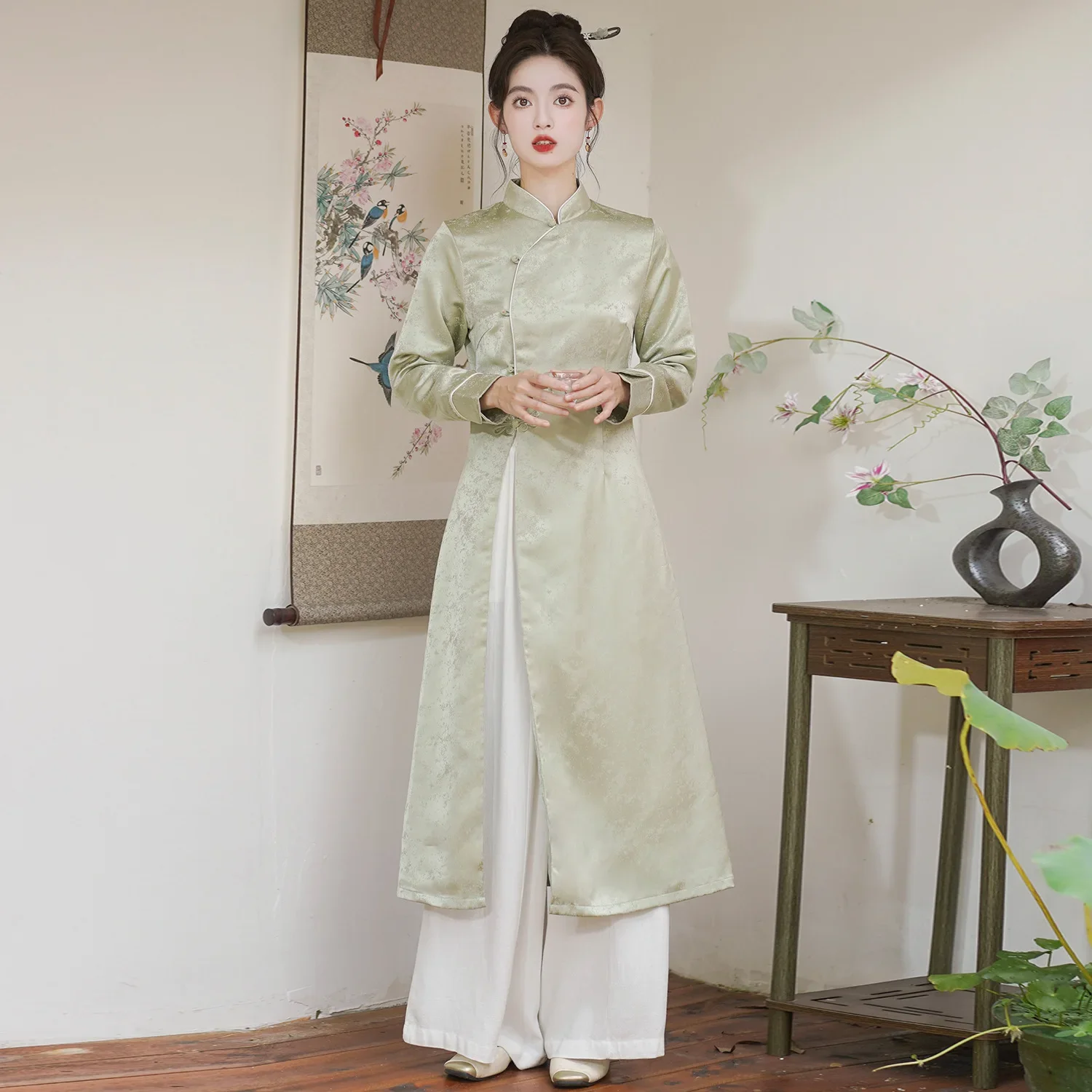 Autumn Vintage Stand Collar High End Jacquard Modified Chinese Dress Zen Tea Suit Workwear New Chinese Style Wardrobe Set