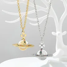 

vivienne westwood necklace for women Girl Saturn Necklace Crystal Planet Gifts Jewelry Accessories