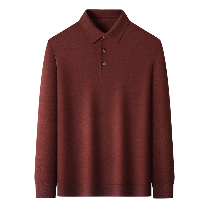 Top Grade 100% Worsted Wool Polo Shirt Men\'s Thin Merino Wool Knit Clothes Casual Turn Down Collar Knitwear Jumper Long Sleeved