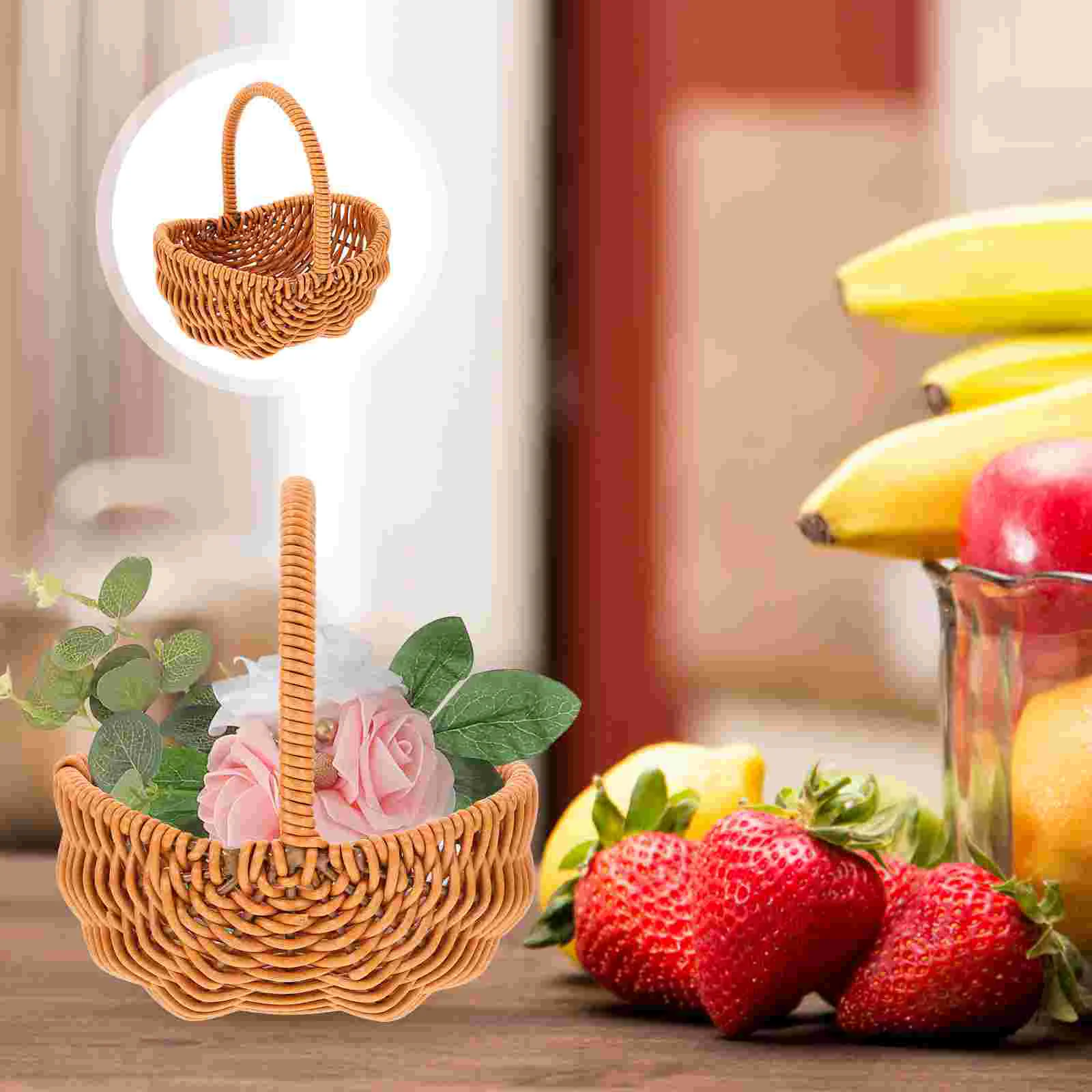 

Rattan Shopping Basket Storage Woven Flower Gift Desktop Decor Handheld Arrangement Iron With Handle Hamper