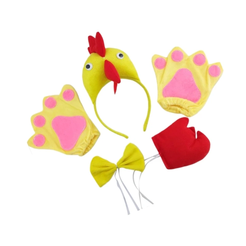 Chicken Headbands Headwear Tail Bow Tie Gloves Rooster Hair Hoop Chicken Costume Cosplays Set Dress Up Party Supply