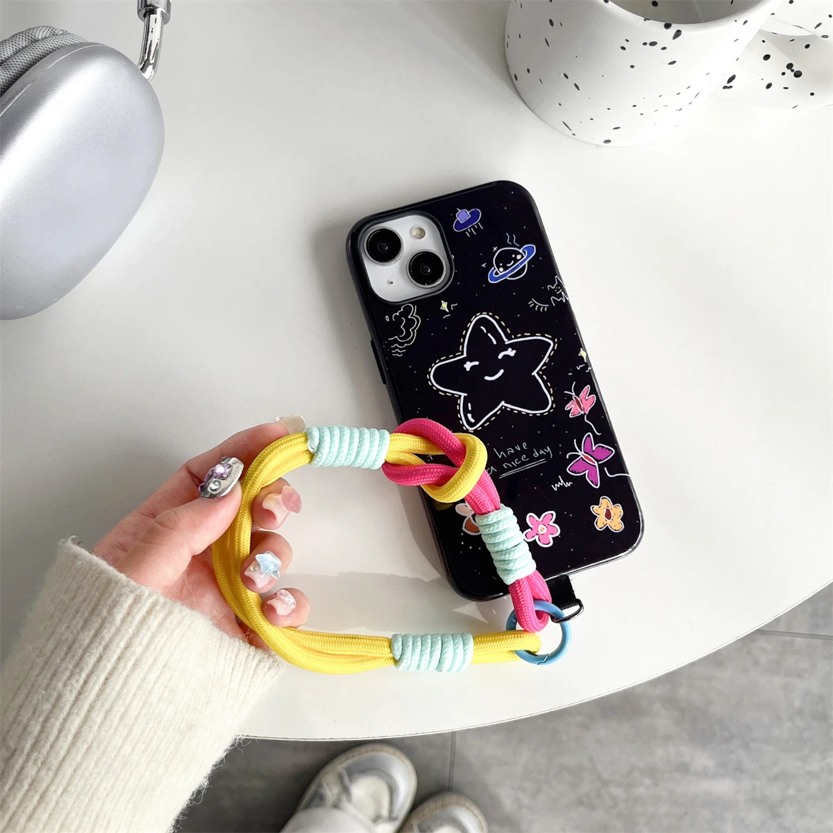 Black Background Stars Two-in-One Film Protective Shell for iPhone
