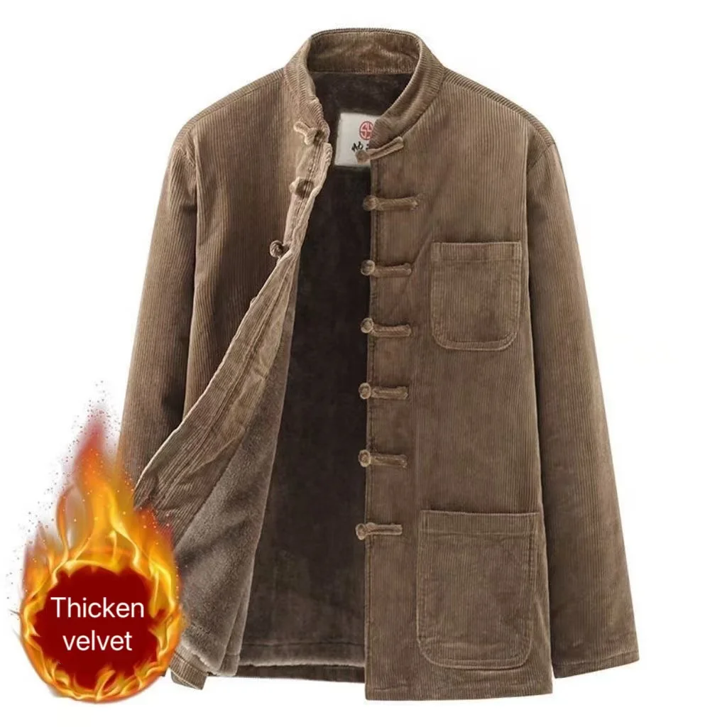Autumn Winter Classic Tang Suit Chinese Style Ethnic Thicken Velvet Jacket Vintage Casual Frog Button Tops Outerwear New Year