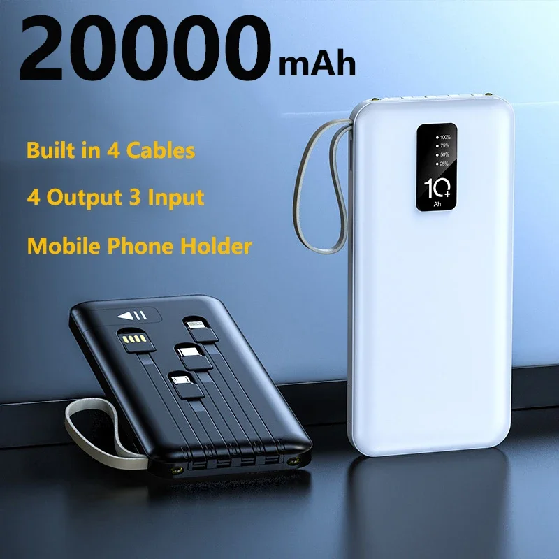 Power Bank 20000 Mah Caricabatterie Portatile Integrato A 4 Cavi Batteria Esterna Powerbank 20000 Mah Per Iphone Xiaomi Samsung Huawei