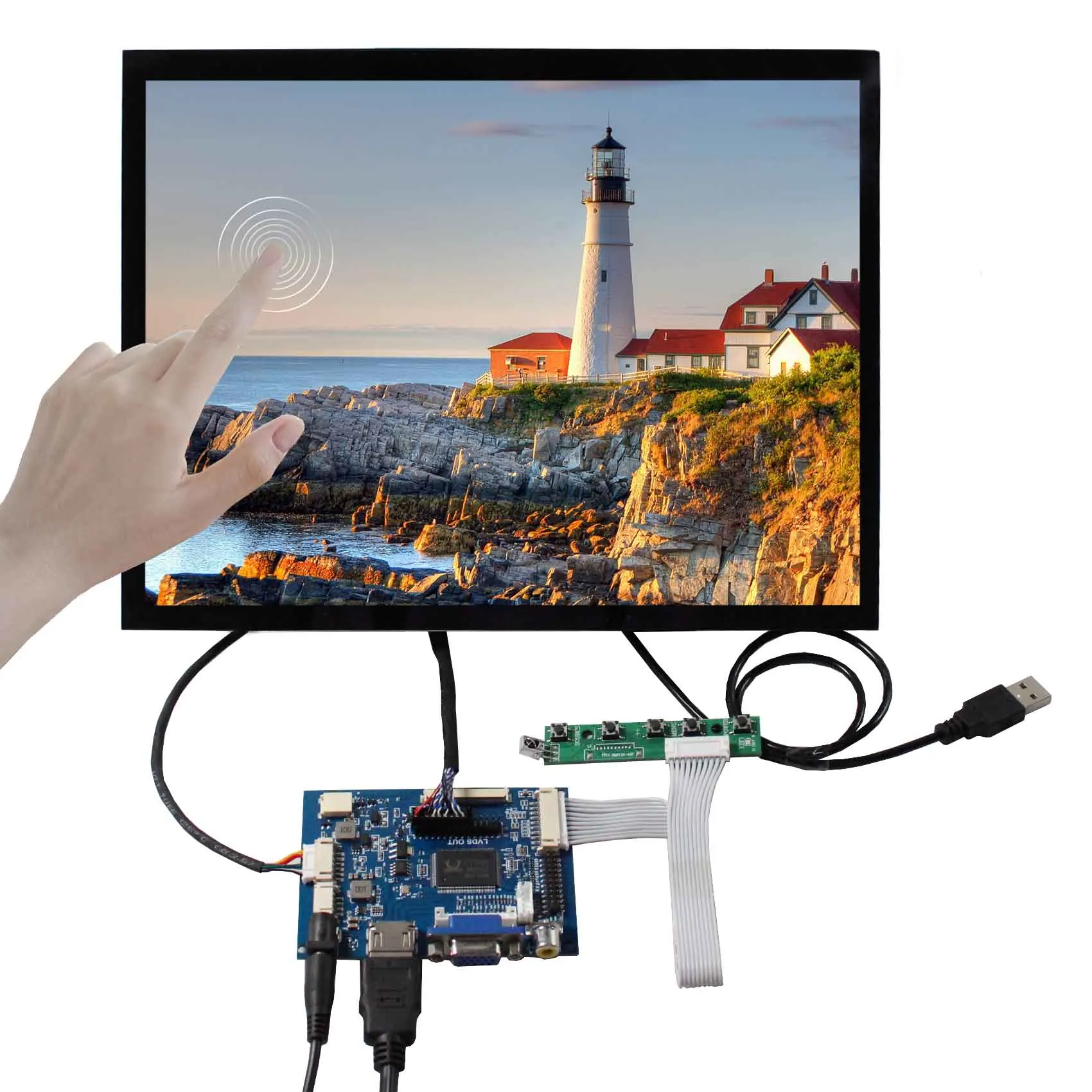 

HD MI VGA AV LVDs Board 12.1" 1024x768 4:3 600nit IPS Capacitive LCD Touchscreen