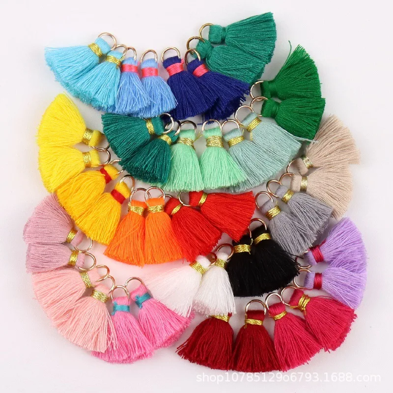 20pcs Pure Cotton Mini Tassels Earrings Brushes Colorful Fringe Tassels  Golden Fringes DIY Jewelry keychain Charm