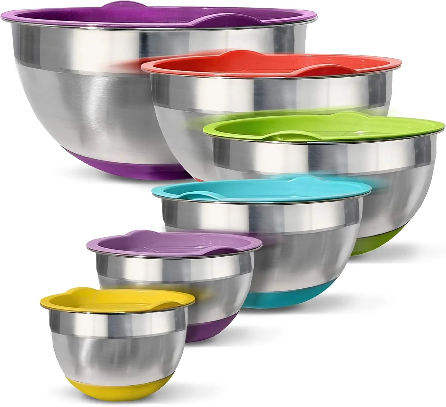 Steel Mixing Bowls with Lids – Non-Slip Bottoms, Nesting for