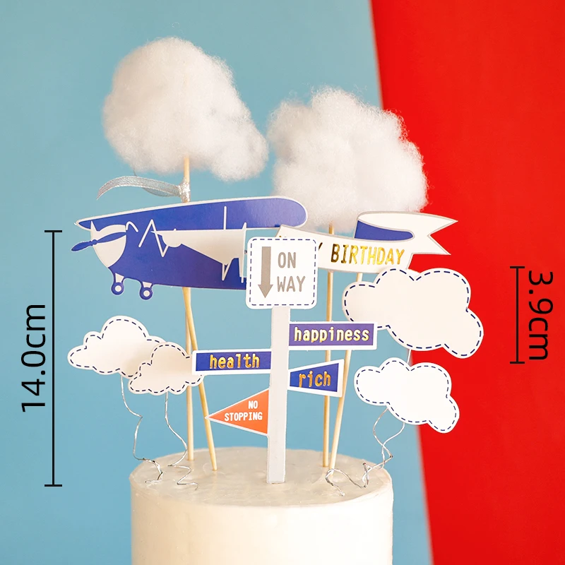 Cartoon Cloud Airplane Cake Topper Fighter Windmill Boy Pilot Happy Birthday Party for Kid Party Cake Decoration Sweet Gifts cake topper cake toppers