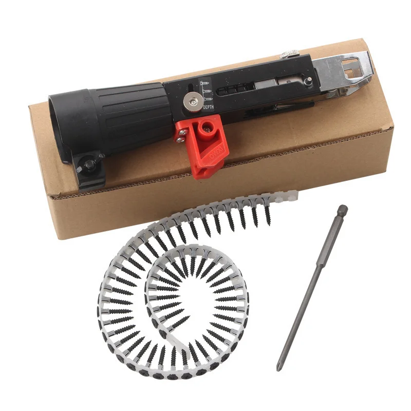Chain Belt Auto-Feed Nail Gun Head Woodworking Drywall Rivet Gun Attachment Electric Screw Automatic Nailing Tool for Carpentr