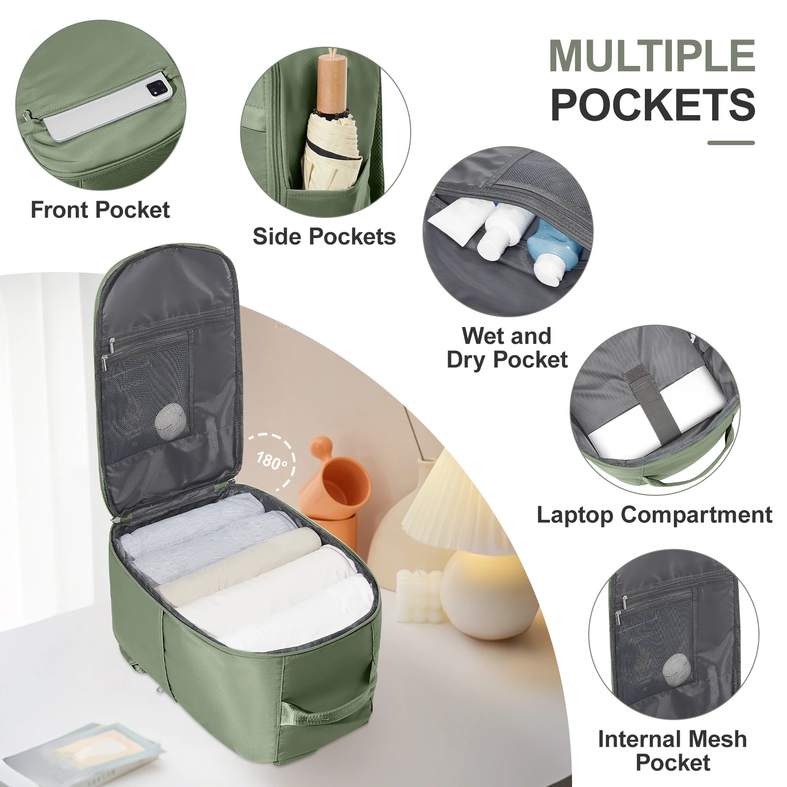 40*25*20 Business Vacuum Compression Travel Backpack Set with Hand Pump Airplane Carry-On Compliant + Hidden Storage Compartment