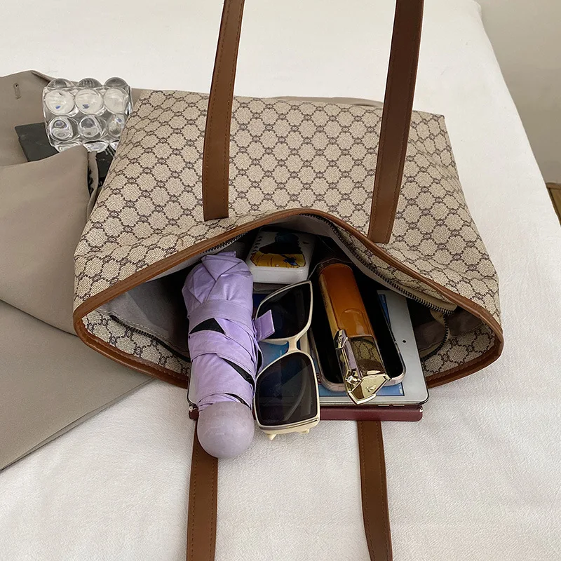 Classic Women Tote Bag, Synthetic Leather Geometric Design for Women Handbag Shoulder Bag, Large Capacity Shopping Travel Bag