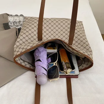 حقيبة يد نسائية كلاسيكية، تصميم هندسي من الجلد الصناعي للنساء، حقيبة كتف، حقيبة سفر للتسوق ذات سعة كبيرة 6