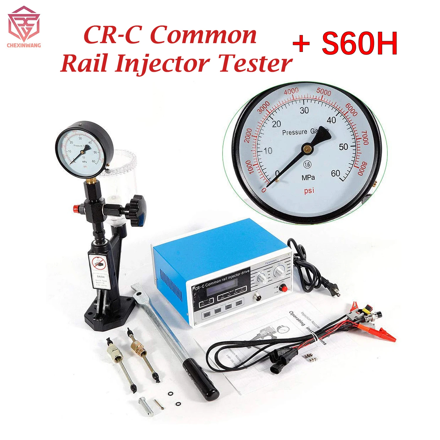 

Injector Tester Common Rail Full Set CR-C Multifunction Professional Diesel Injector Tester Tool + S60H Fuel Nozzle Combination