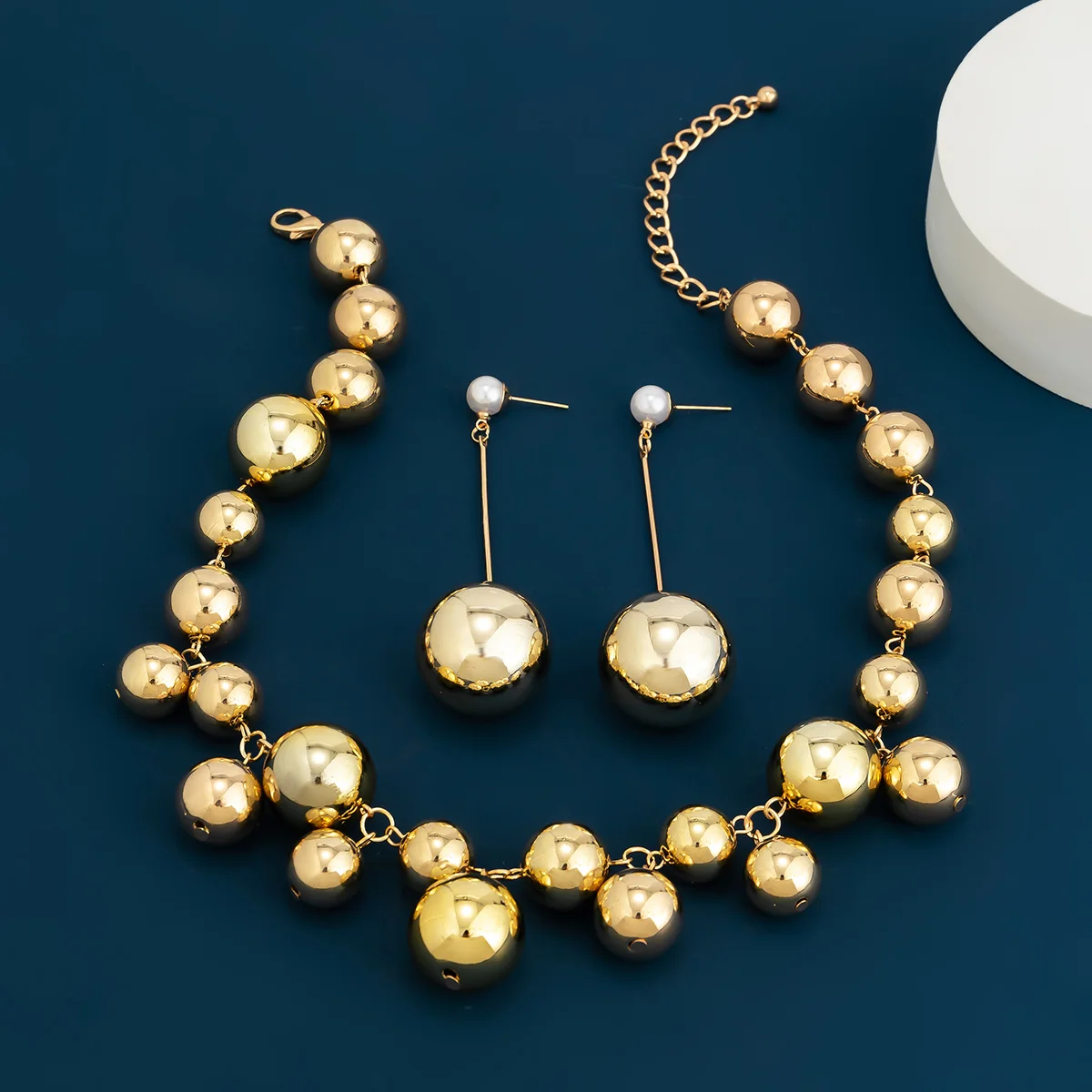 Trendy CCB Ball Jewelry Set for Women - Statement Necklace and Earrings with Exaggerated Beaded Design /vestes novas