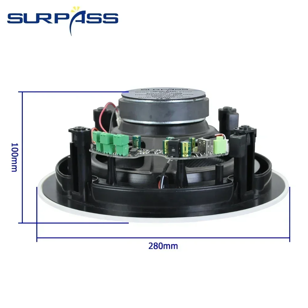 8'' Frameless Coxial Ceiling Speaker with Magnetic Grill 50 Watt In-Ceiling Bluetooth Speaker Built-in Class D Amplifier Coaxial