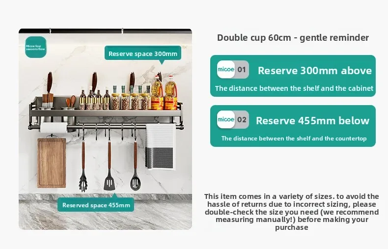 Stainless Steel Wall-Mounted Kitchen Storage Rack No-Drill Spice Shelf Knife Holder Condiment Organizer for Kitchen Counter