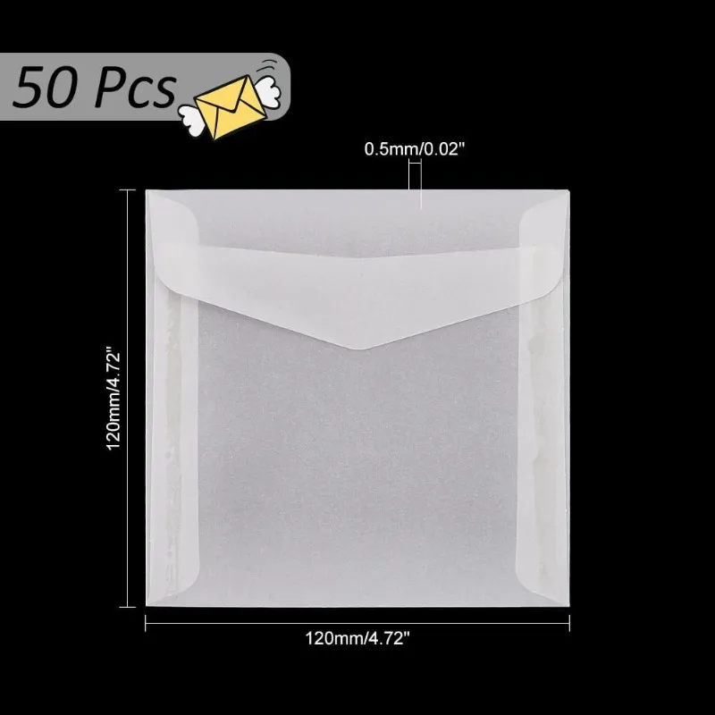 Glassine Envelopes 50pcs 4.7x4.7'' White Translucent Paper Envelopes Vellum Square Clear for Weddings Invitations