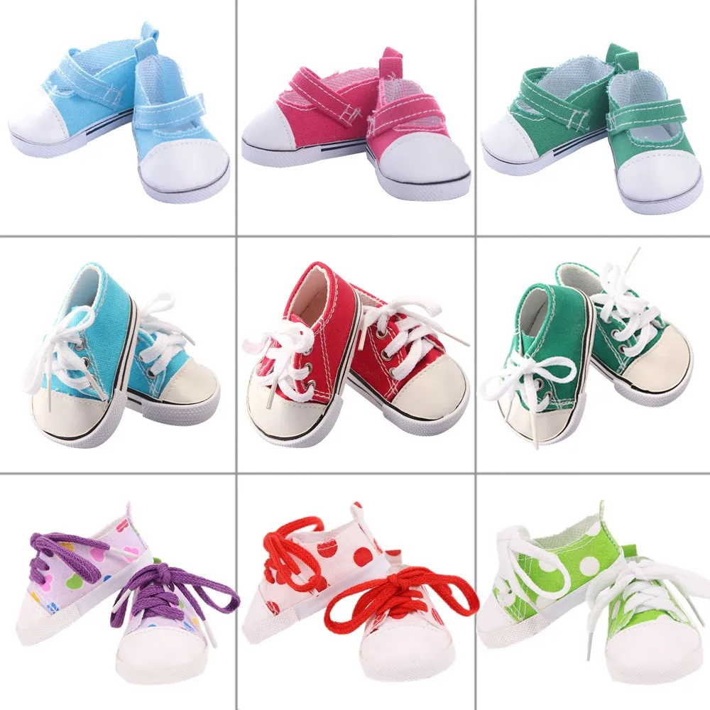 7Cm Doll Shoes Lace-up Canvas Sneakers,Foot Wear For 18Inch Girl & 43Cm Reborn Baby Doll Clothes Accessories,Generation Gift DIY