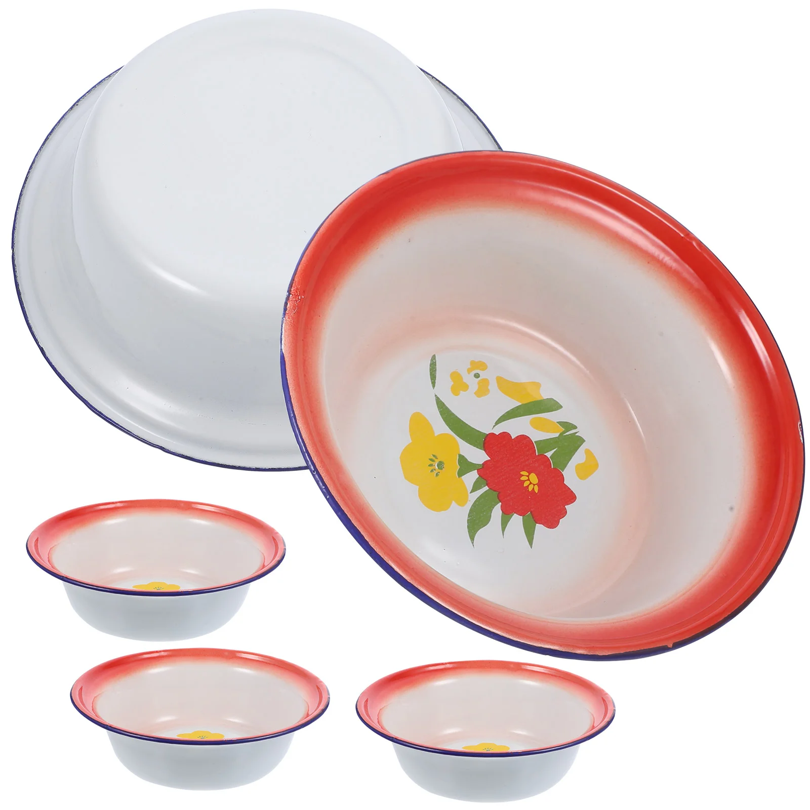 

Flower Pattern Old-style Reusable Serving Vintage Enamel Bowl Mixing Bowl Set Metal Bowl Retro Bowl Enamel Camping Dishes