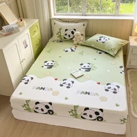 Kawaii Cartoon Panda Fitted Sheet,Bamboo Floral Wild Animals Bed Sheet Set Cotton Bed Cover with Deep Pocket for Child Kids Room 2