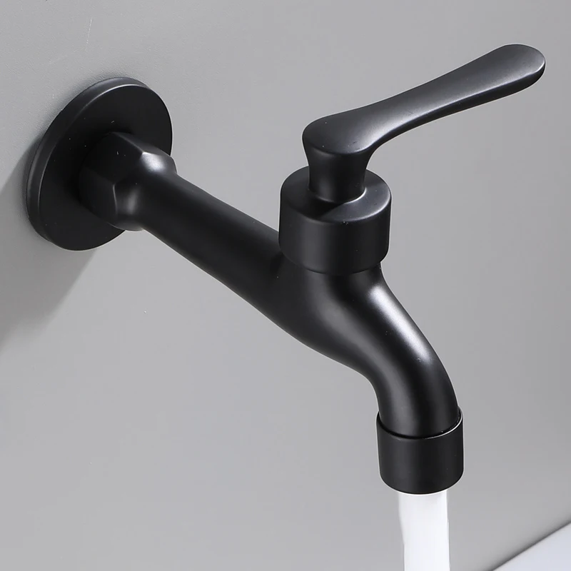 Bathroom Black Single Cold Tap Wall Washing Machine Single Tap Cold Water Faucet Garden Black