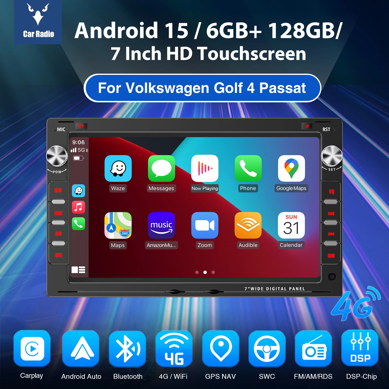 ESSGOO Autoradio Android15 7" 4+64G / 2+64G / 6+128G für VW Polo 9N Golf 4 Passat B5 T5 Wireless CarPlay Android Auto GPS Navigation WiFi FM RDS Mirror Link USB Bluetooth Lenkradsteuerung CANBUS Touchscreen – Detail 9