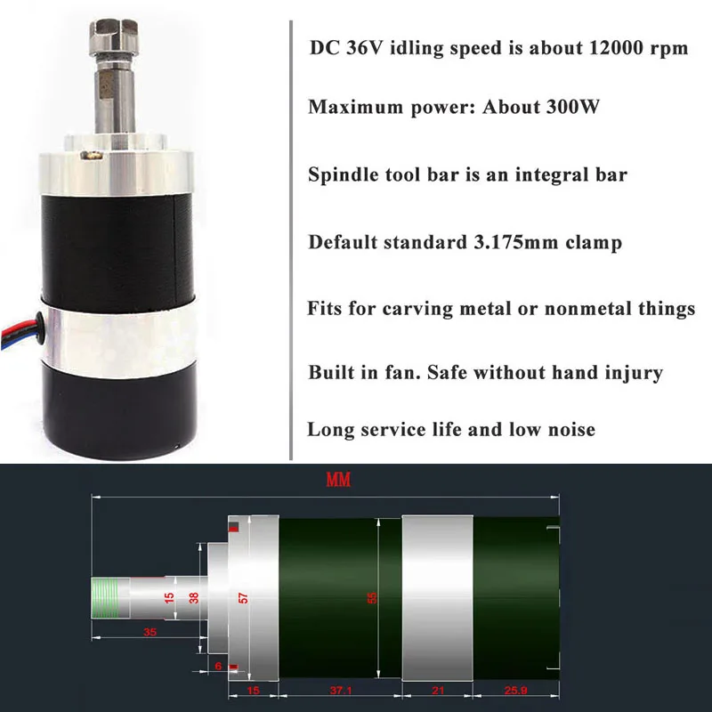 WS55-140 300ワットブラシレススピンドル高速0.3KWエアスピンドルモータdc 36v 12000 rpm MACH3 ER11チャック  52ミリメートルクランプ ディスプレイ AliExpress