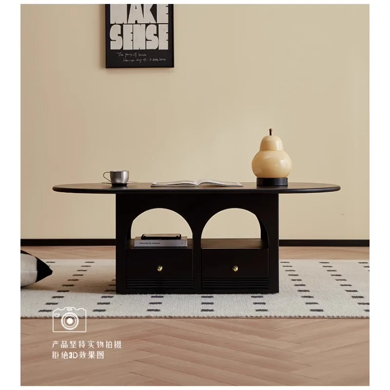 

Solid Wood Tea Table Modern Simple Light French Small Apartment Tea Table Black New Tea Table