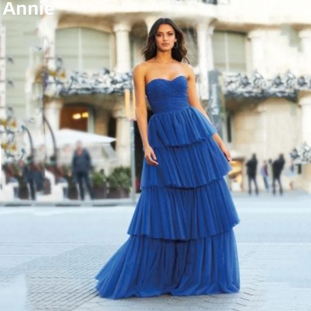 

Annie Sexy Strapless Prom Dresses Blue Organza Evening Dress Tulle Layered A-line Formal Occasions 2023 Vestidos De Noche