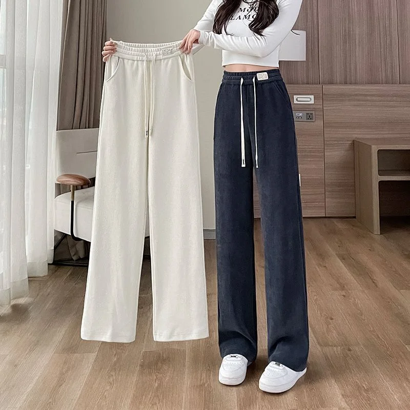 Wide-leg Pants Women Spring Autumn Narrow Version High Waist Drape Loose Slim Sweatpants Straight Casual Pants 2023 New