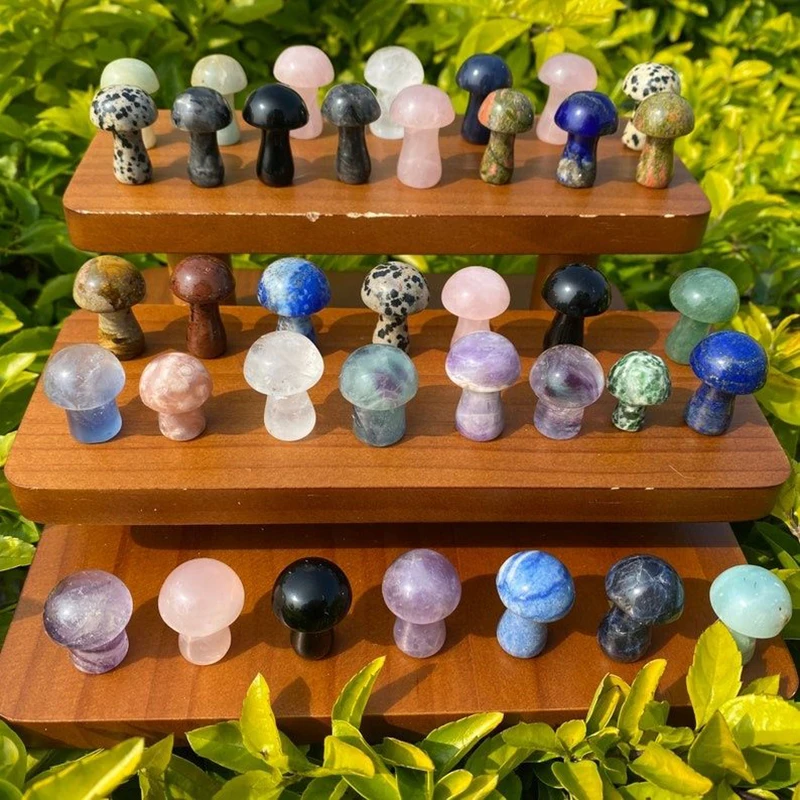 5Pcs Mystery Semi Precious Natural Stone No Hole Gem Craft Healing Quartz Mini Mushroom Crystal Carved Stone Mushroom Crystal
