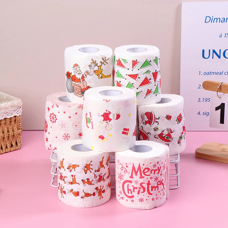 Creative Cartoon Toilet Paper Christmas Pattern Series Roll Paper Santa Claus Reindeer Hygienic Rolls Funny Napkins