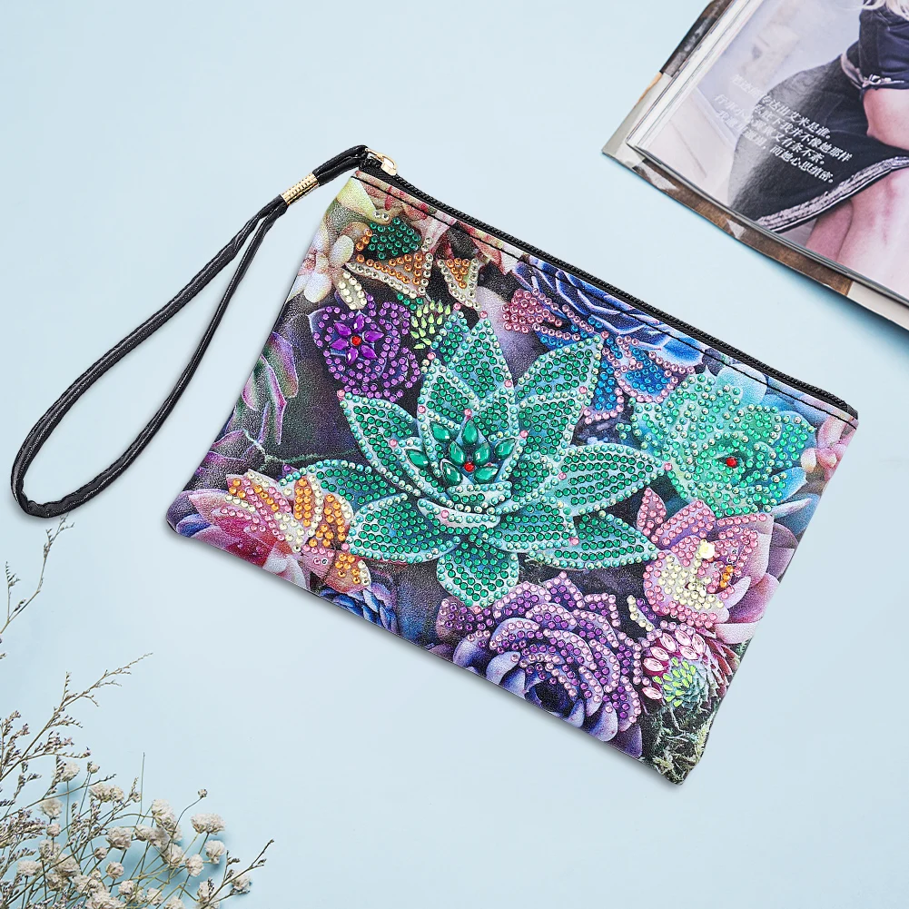 Partial Special Shaped Drill PU DIY Diamond Painting Wallet Purse Flowers Single Sided Diamond Embroidery Zipper Wallet for Gift