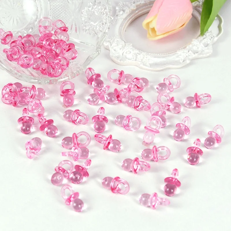 50 Stück Mini-Schnuller aus Acryl, blau, rosa, Geschlecht offenbaren, Tischstreuer für Babyparty, Kindergeburtstag, Party-Dekorationszubehör – Detail 5