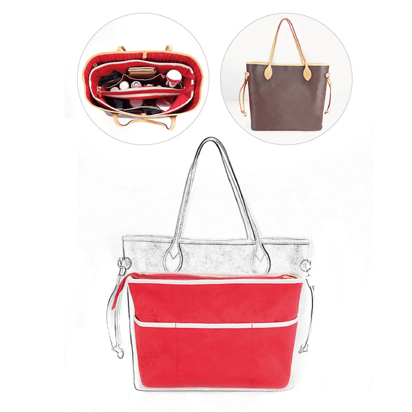 Adatto Per Lv Neverfull Bag Tote Bag Borsa Interna In Feltro Fodera Per Riporre E Rifinire La Borsa In Borsa