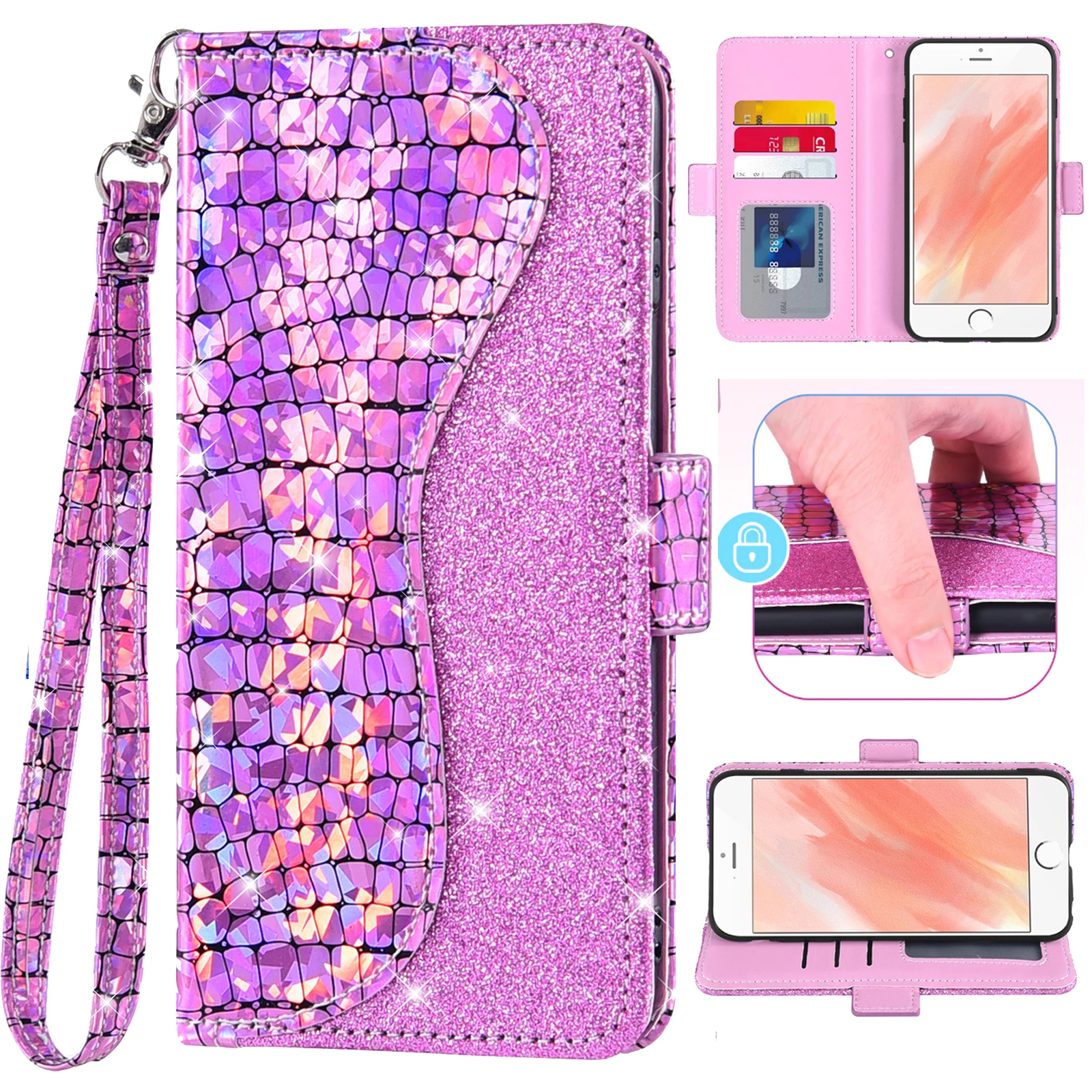 

Sequin Glitter Flip Cover Leather Wallet Phone Case For ZTE Tempo GO Quest 5 Blade Vantage 2 A3 Lite L8 2019 V2020 V20 Smart V8