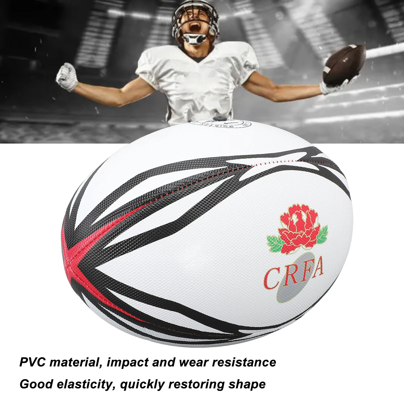 PVC Rugby Ball Number 9 Inflatable Practice High Elasticity for Match and Daily Training