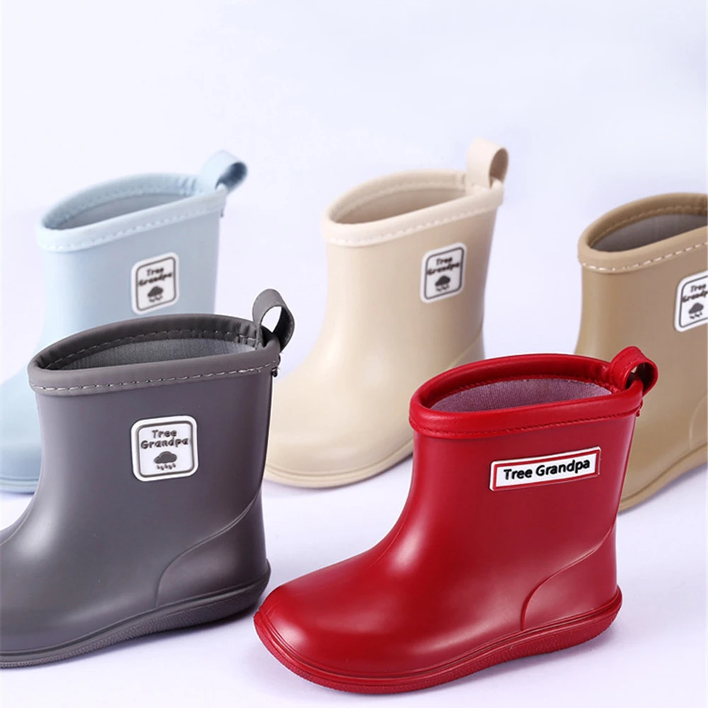New Solid PVC Children Rain Boots Waterproof Anti Slip Toddler Boys