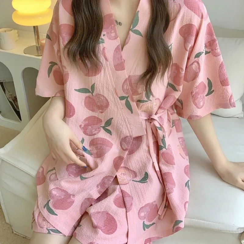 Bubble Cotton Yarn Pajamas Woman  Spring and Autumn Sweet and Fresh Lacing Cartoon Long-sleeved Trousers Loungewear Pajama
