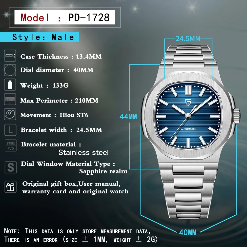 PAGANI DESIGN Mens Watch Seagull ST6 Sapphire Mechanical Automatic Winding Watch Stainless Steel Luxury Clock Relogio Masculino