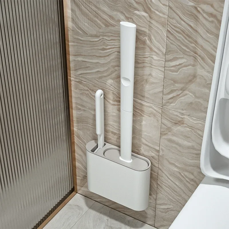 Silicone Toilet Brush Cleaning Brush Flat Head Flexible Wall Mounted Toilet Bowl Cleaner Holder Set for WC Bathroom