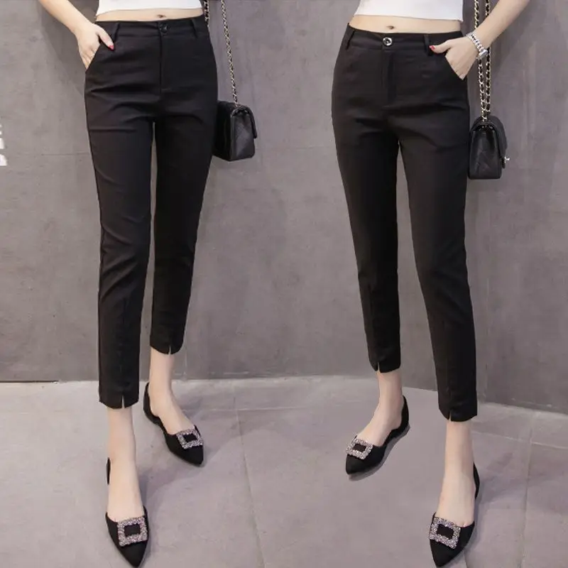 

Women's 2023 New Spring Autumn Korean Style High Waist Solid Straight Trousers Fashion Casual Female Long Suit Pants Tops X110