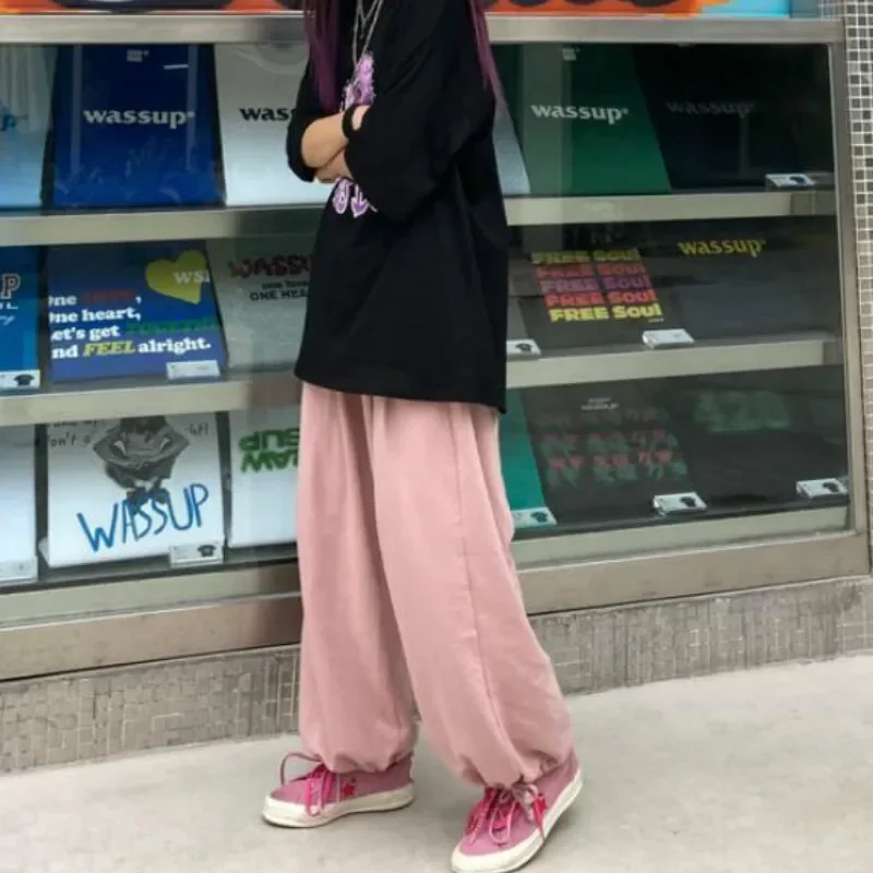 Plus Size Oversized Casual Wide Leg Harem Pants Y2k Lovely Workout Preppy Style Loose E-girls Trousers All-match High Streetwear