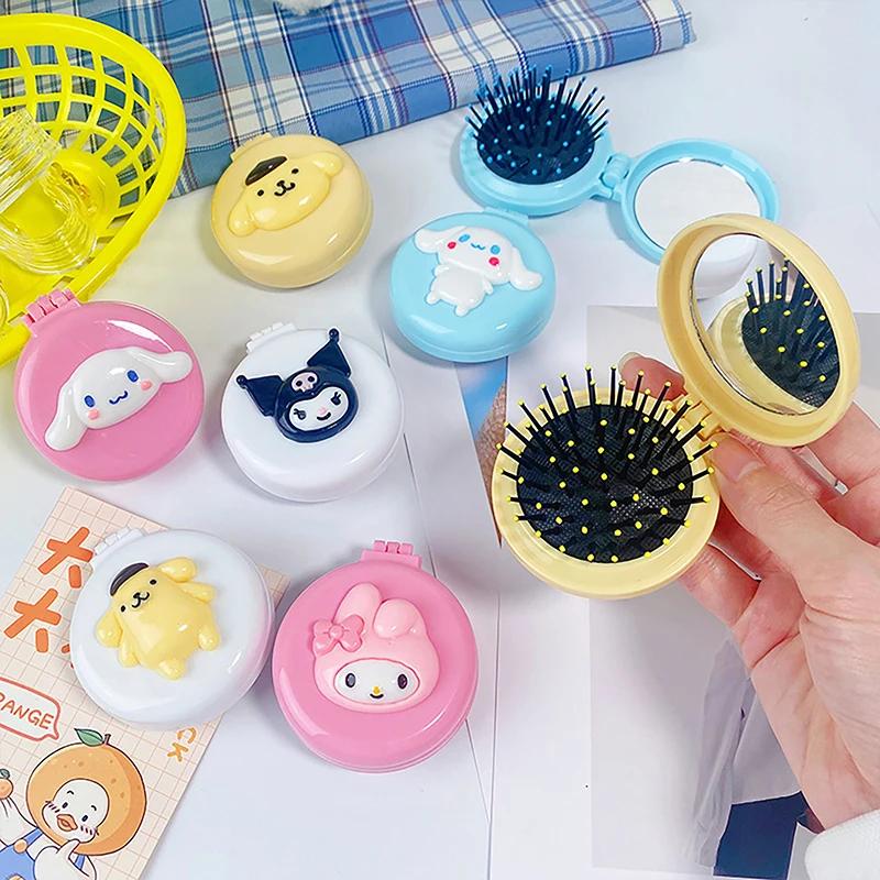 

Симпатичный Sanrio мультфильм аниме круглая воздушная подушка гребень портативный мини складной массажный гребень с зеркалом для девочек подарок на день рождения