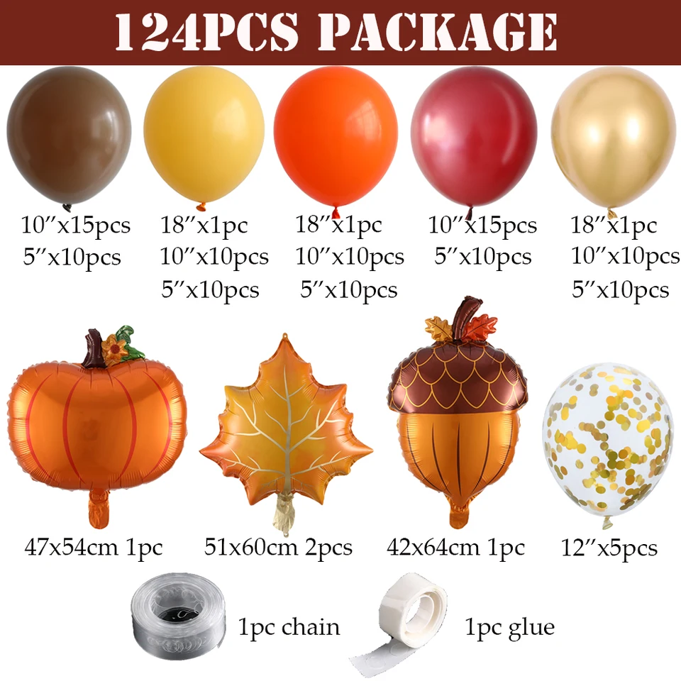 22 Pcs Fall Balloons Decorations - Maple Leaves Pumpkin Foil Balloons For Autumn Parties