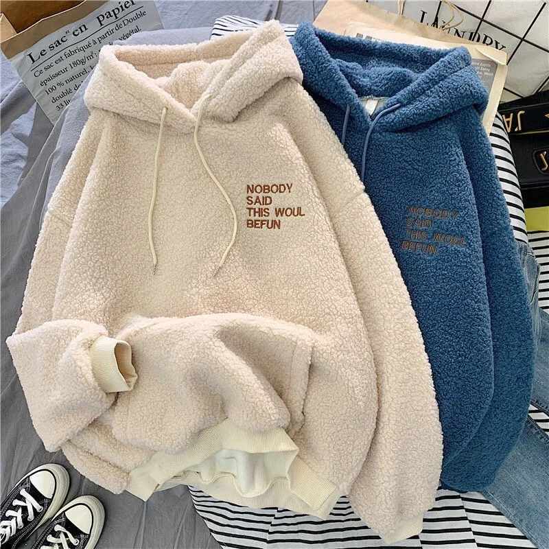 DressLamb Cashmere Sweater For Women'S Loose, Casual, Lazy Style, Autumn And Winter Plush, Thickened Insulation, Hooded