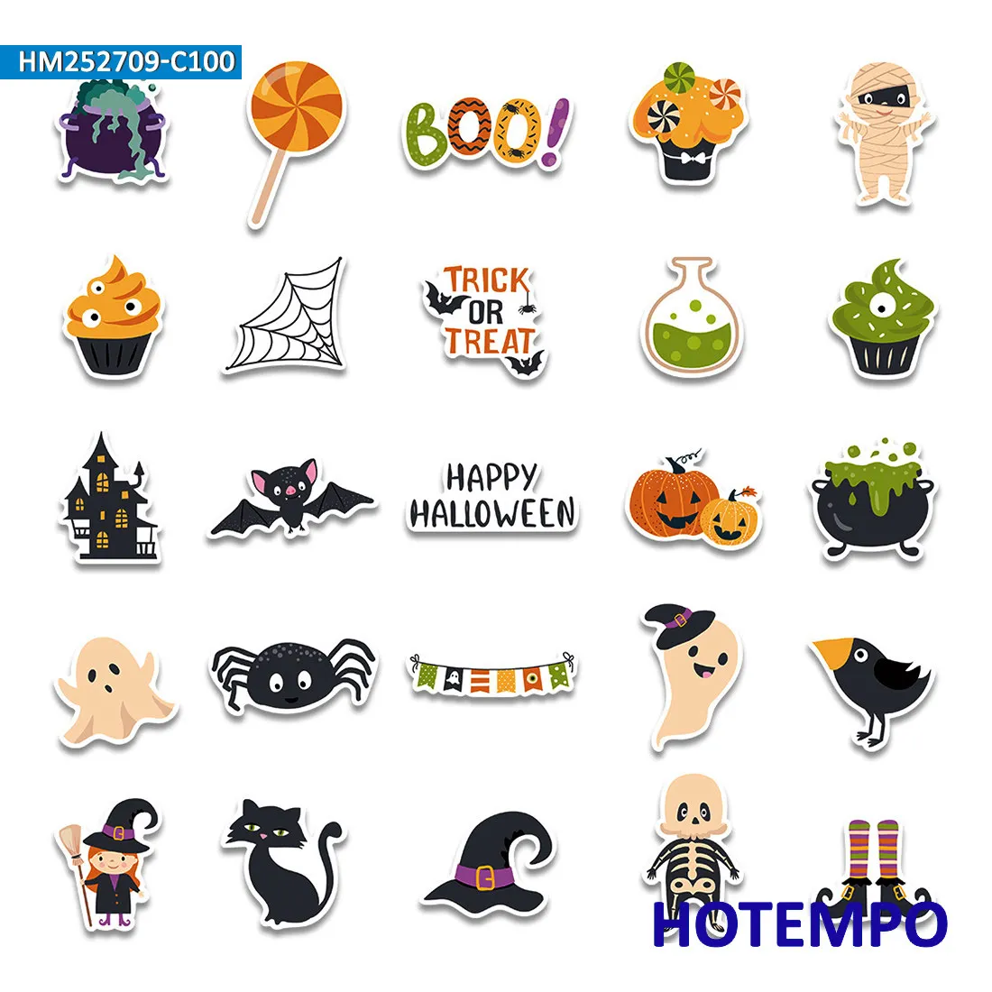 100 Stück, Halloween Aufkleber Set, Schloss Erkunden, Süße Hexe Monster Geist Fledermaus, Geeignet für Dekoration, Laptop, Auto, Telefon, Motorrad, Gepäck, Lustiges Sticker-Paket – Detail 2