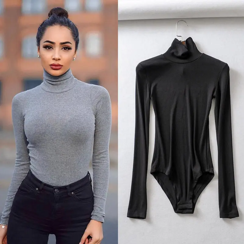 Women\'s Clothing Autumn Winter Sexy Turtleneck Long Sleeve T-Shirt Female Vintage Slim Fit Coquette Tops One-pieces Bodysuit Tee