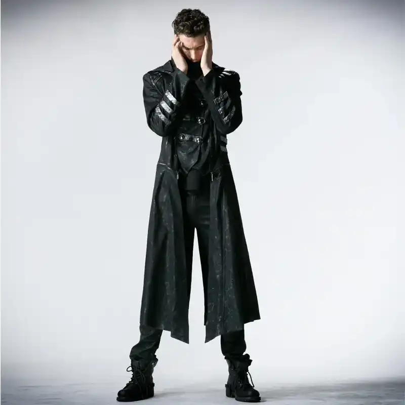 PUNK RAVE Men's Gothic Long Winter Black Adjustable Jackets